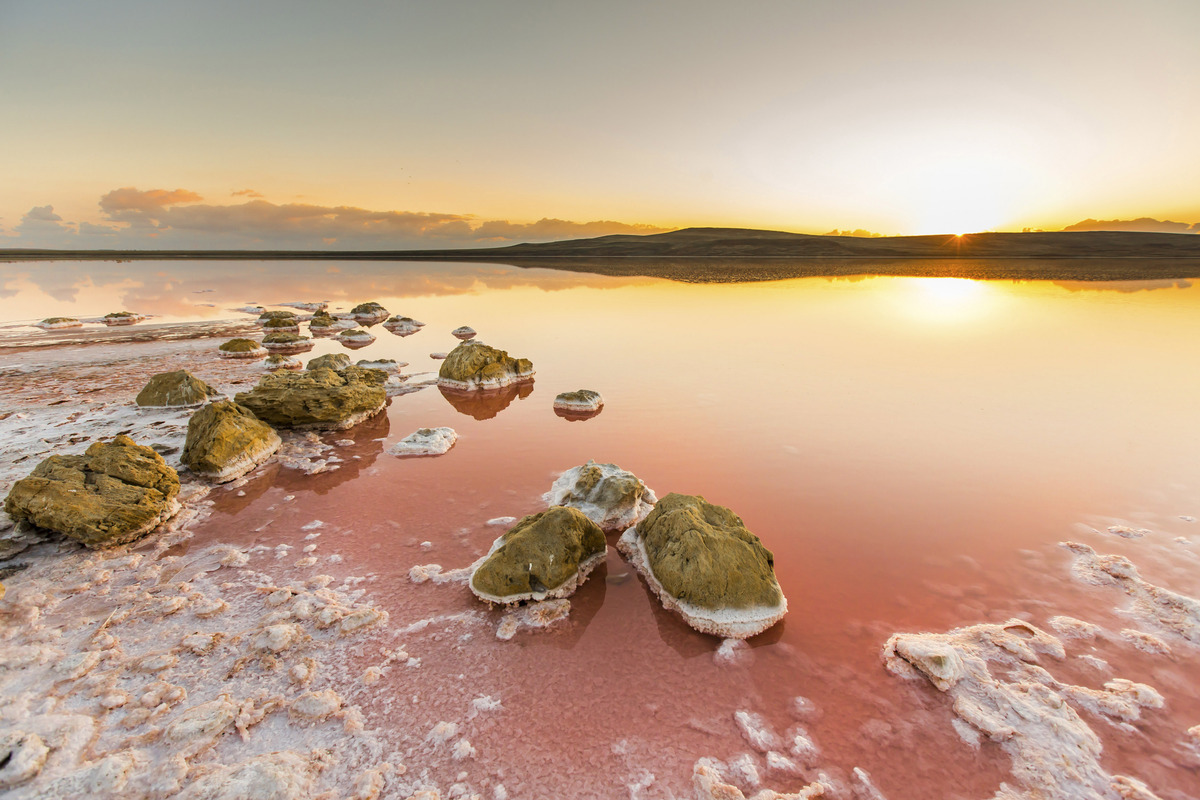 梦幻般的粉红色盐湖